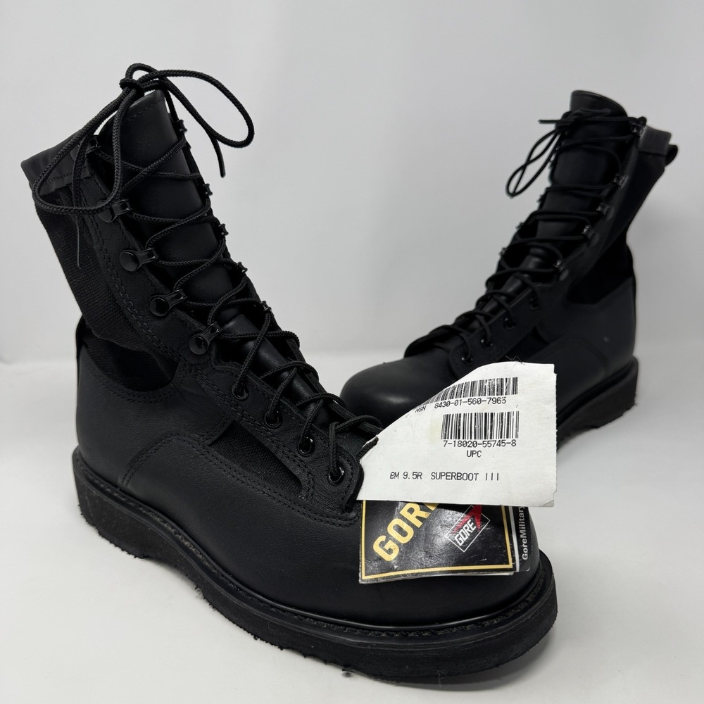 Vintage 2012 Bates Army Navy Black Leather Safety Boots E21508A Men's Size 9.5 R